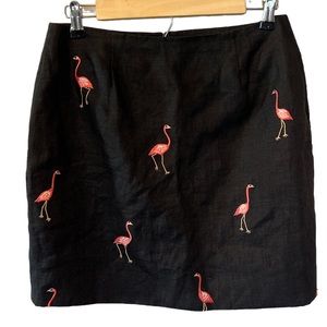 Jade Melody Tam black linen flamingo embroidered beaded skirt size 8